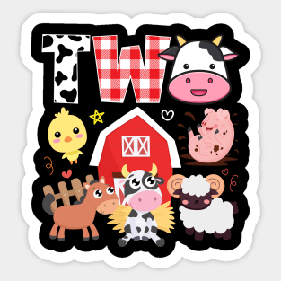 2nd Birthday Two Year Old Farm Theme Animals Birthday Party Sticker